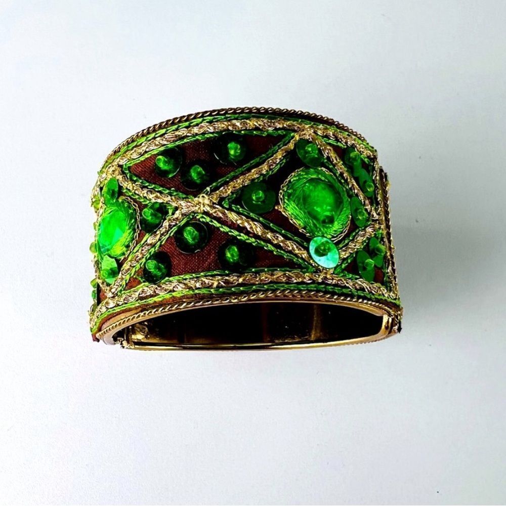 BRACELET Fashion Jewelry Gold Green Vintage Metal Cuff